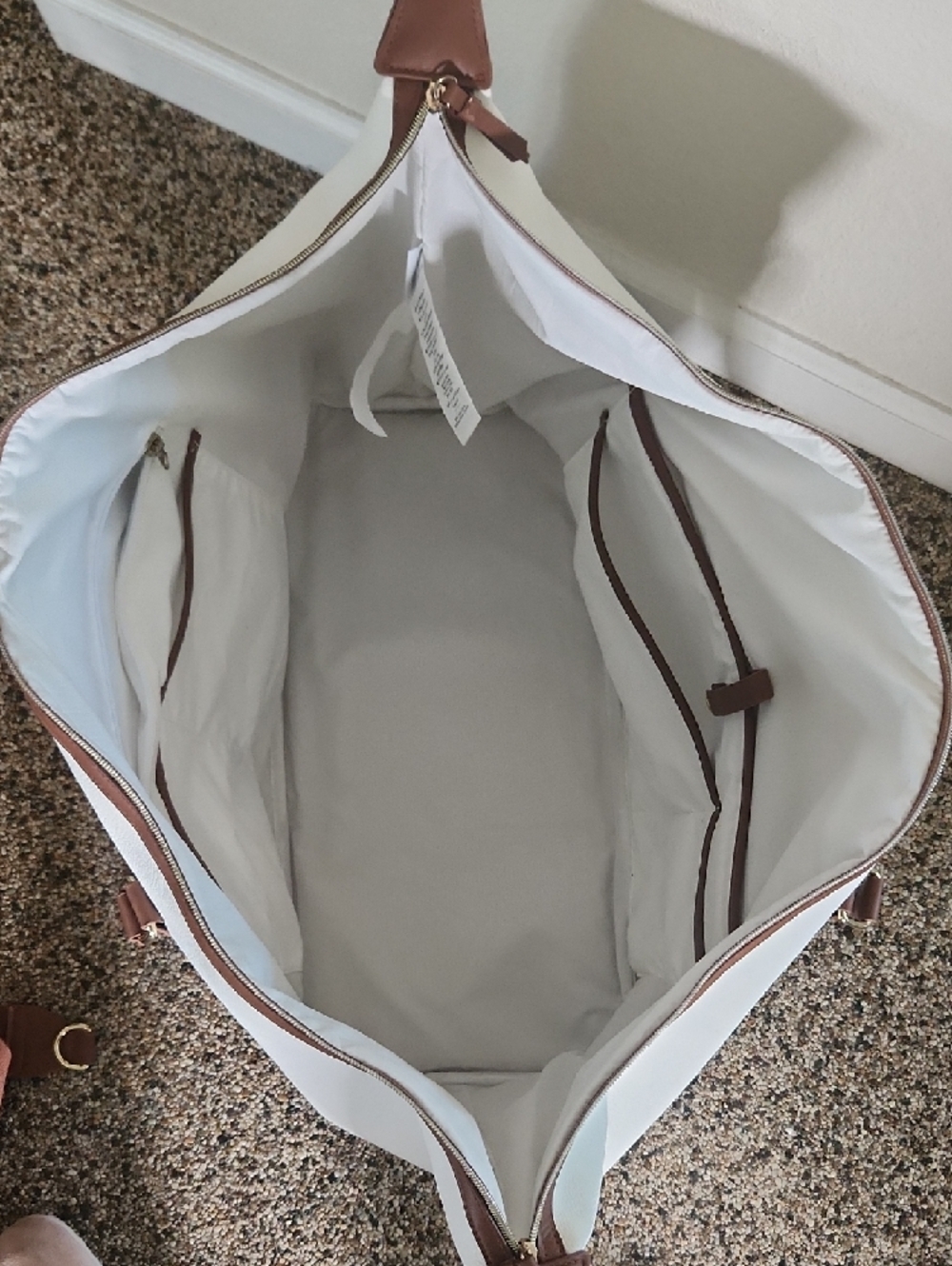 Mark & Graham White Tote with Brown Trim - Picture 3 of 11